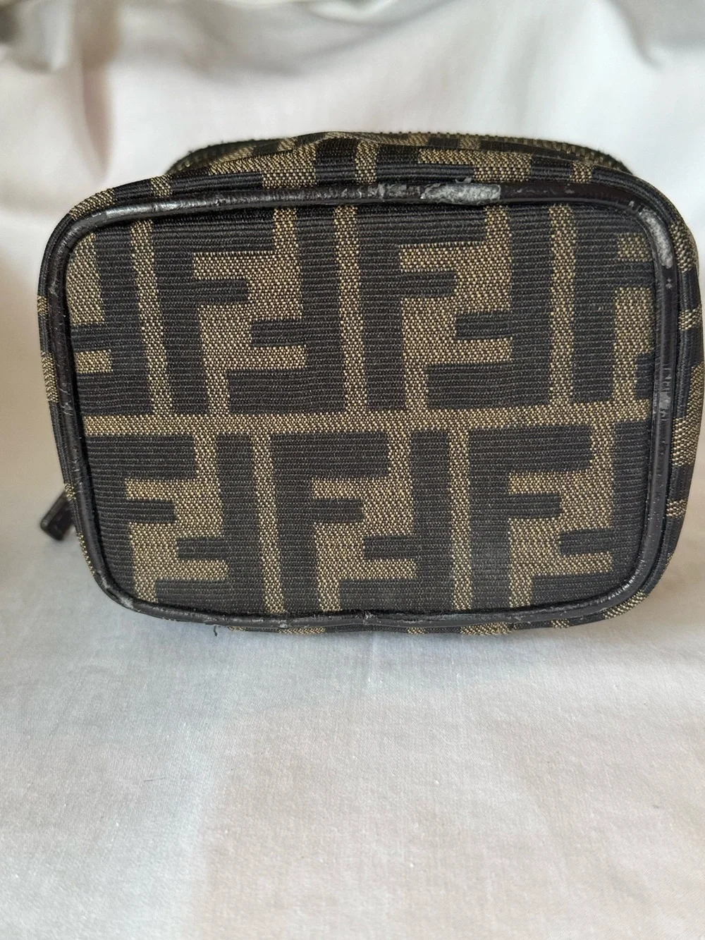 Fendi Zucca Train Case Vanity Pouch Brown Canvas Leather Mini - Picture 9 of 9